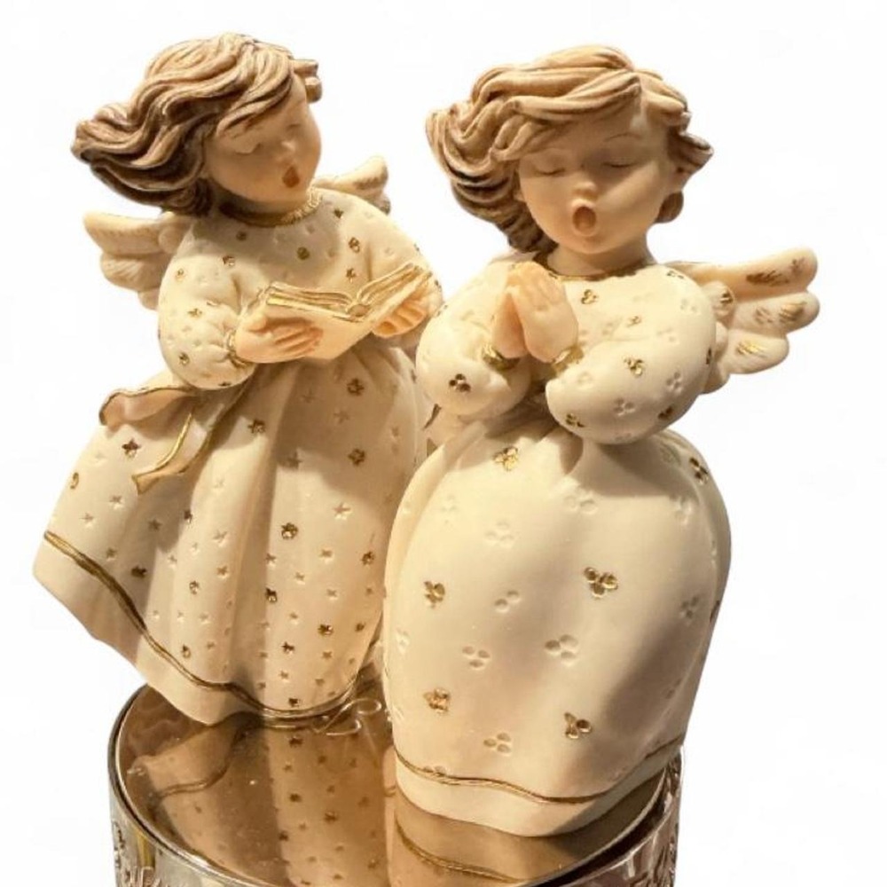 Vintage Angel Figurine Set Cream Gold Excellent Choir Christmas Decor